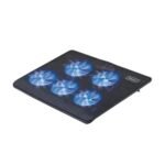 Jertech KL331 laptop cooling pad with 5 quiet fans and adjustable height, designed for heat control during gaming or long use.