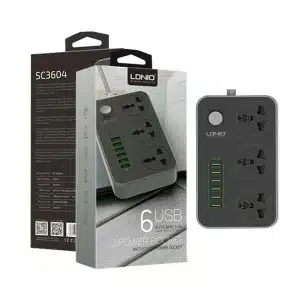 LDNIO SC3604 Power Socket with 3 Sockets and 6 USB Ports – 2500W